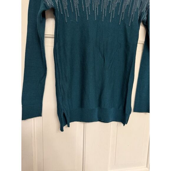 Alfani women's Sweater teal motif blue.Pullover. Metallic.Sz XS - Picture 4 of 12
